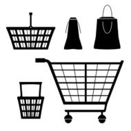 Isolated silhouettes collection with barrow truck small cart