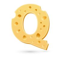 Cheese Q letter Symbol isolated on white