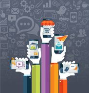 Human Hands holding mobile phone with icons N2
