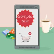 E-shopping smartphone with shopping trolley and add symbol N2