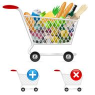 Shopping cart full of different products