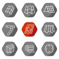 Sale buildings materials (roof facade) site icons set N2