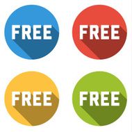 Collection of 4 isolated flat colorful buttons (icons) with FREE