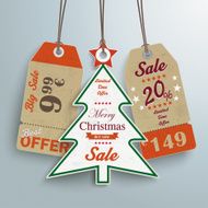 3 Vintage Price Sticker Christmas Tree Silver Background