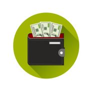Flat Design Cash Symbol Purse with American Money Icon Template