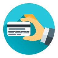 Hands holding bank cards in flat design style