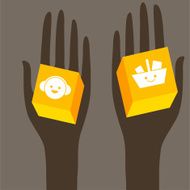 Musical boxing and shopping icons in hand