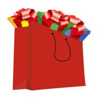 red shopping bag full of gifts