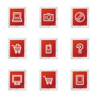 Electronics icons red stamp series