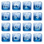 Commerce icons Blue glass buttons series
