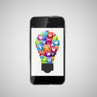 Glass Button Icon Set Lamp Idea on Mobile Phone Concept