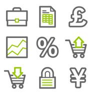 E-business web icons green and gray contour series