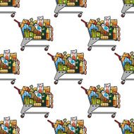 Seamless background pattern of a cart groceries