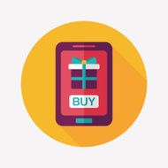 cell phone online shopping flat icon with long shadow eps10 N21