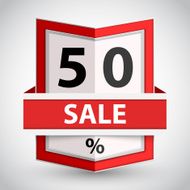 Red badge with fifty percent sign