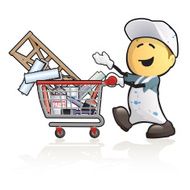 Cartoon painter and decorater shopping