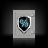 metal safe with a shield which shows the percent sign