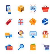 Shopping e-commerce icons set flat N2