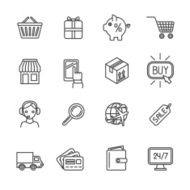 Shopping e-commerce icons set flat outline N2