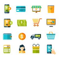 E-commerce icons set flat N2