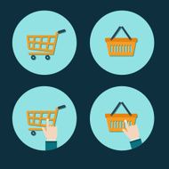 shopping cart flat icon with hand cursor