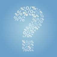 Question mark with percent symbol on sky blue background
