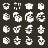 Packaging boxes icons vector set pack simplistic symbols