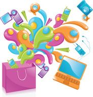 Multimedia equipment on sale shopping background