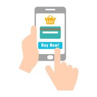Mobile payment with credit card hand holding phone - VECTOR