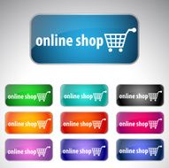 Online shop button with shopping cart icon