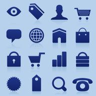 Blue website and e-commerce mini icons