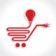 Wired Shopping Cart Icon with Bulb and Plug