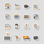 Internet Shopping and Delivery Sticker Icon Set