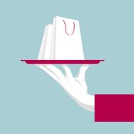 Hand holding a tray Shopping Bag in the tray