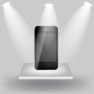 Mobile phone white shelve on light grey background Vector illustration