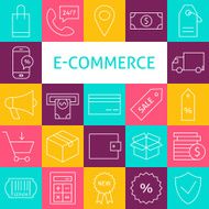 Vector Line Art Modern E-commerce Icons Set