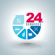 Circle arrow step services with icons for car service