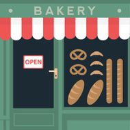 Retro style local bakery shop store Bread products in window
