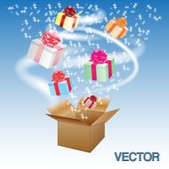 Open cardboard box with an a gifts Vector