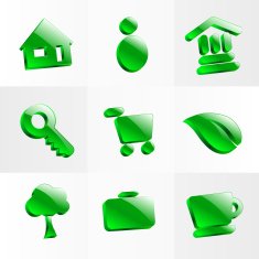 set glass icons button color symbol