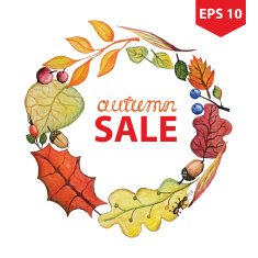 Vector Watercolor autumn Leaves wreath Sale N2