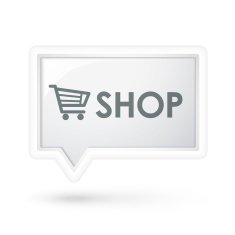 shop word with cart icon on a speech bubble