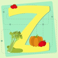 Letter "z" from stylized alphabet with fruits and vegetables