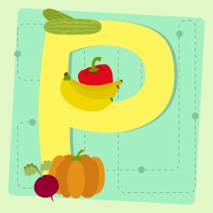 letter-p-from-stylized-alphabet-with-fruits-and-vegetables