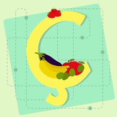 Letter "&ccedil;" from stylized alphabet with fruits and vegetables