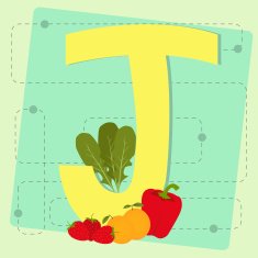 Letter "j" from stylized alphabet with fruits and vegetables