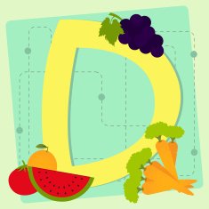 Letter "d" from stylized alphabet with fruits and vegetables