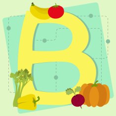 Letter "b" from stylized alphabet with fruits and vegetables