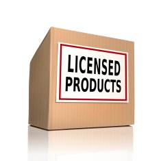the word licensed products on a paper box