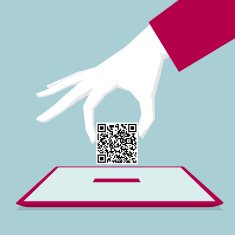 Hand holding QR Code into the Tablet PC